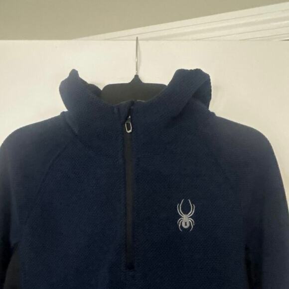 SPYDER Boundless Half Zip Hooded Waffle Knit  Sweater Frontier Blue Size Large - Picture 8 of 13